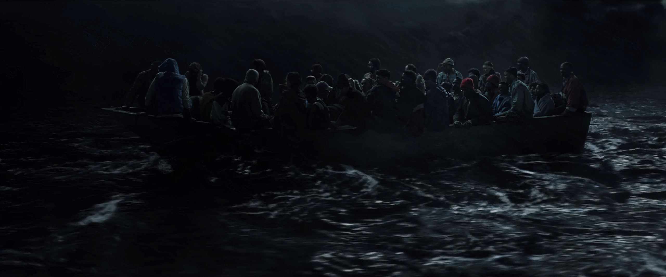 Digital Matte Painting for the film His House, showing a moody surreal scene of a man standing in a stormy ocean